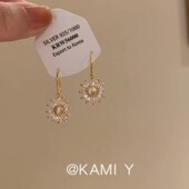 KAMI Y法式 复古锆石太阳花耳环女轻奢气质高级感向日葵吊坠耳饰品