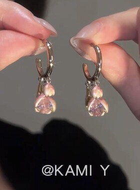 KAMI Y高级感粉色郁金香耳环女轻奢气质文艺锆石滴油耳钉耳饰新款
