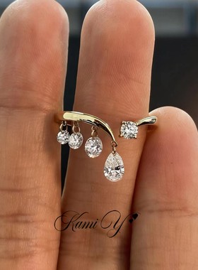 清冷感灵动水滴锆石流苏戒指女