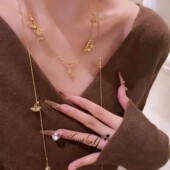 高品质法式 小众设计锆石铃兰花项链双层叠戴高级感长款 秋冬毛衣链