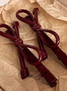 韩系ins安可拉红色蝴蝶结侧边夹刘海夹气质显白圣诞新年发夹发饰