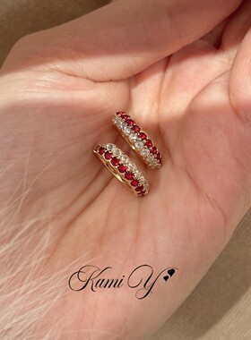 爆闪~新年红色排钻锆石耳扣女复古小众精致高级感拼色耳环耳饰