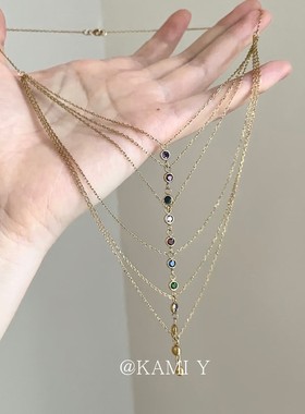 欧美个性彩色多层叠戴流苏项链