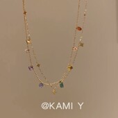 KAMI Y双层叠戴星星彩色锆石项链女轻奢小众设计高级气质颈链配饰