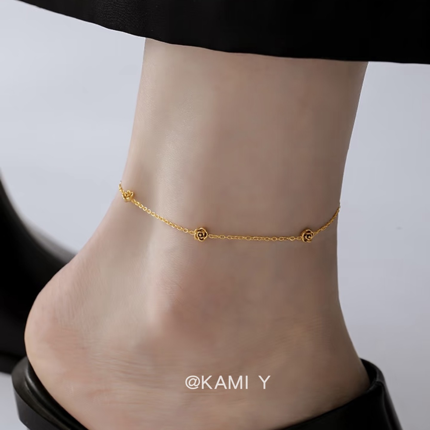 轻奢设计感18k金钛钢玫瑰花脚链ins风时尚百搭高级感个性气质脚饰
