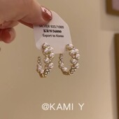 复古冷淡珍珠锆石耳圈女气质浪漫优雅甜美个性 KAMI Y法式 高级耳饰