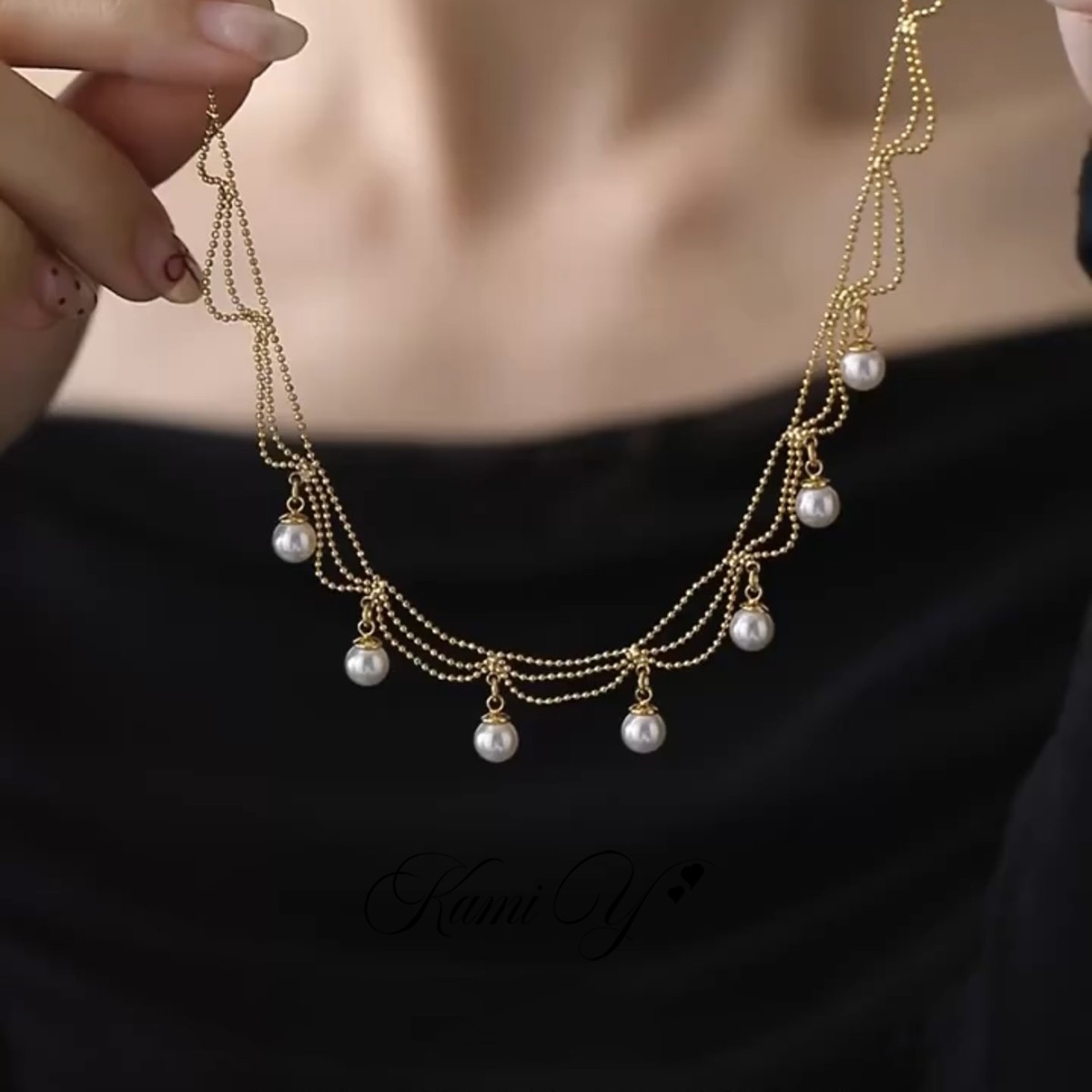 法式宫廷风复古蕾丝珍珠流苏项链女千金感精致轻奢高级时尚锁骨链