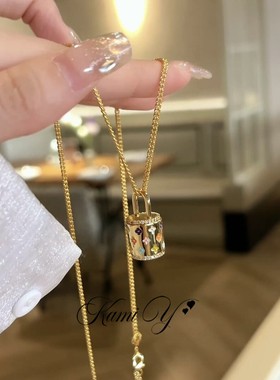 复古老花小提包吊坠项链