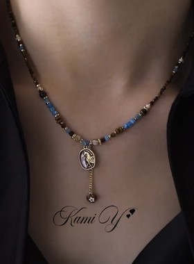 新中式彩色串珠滴釉小马项链复古