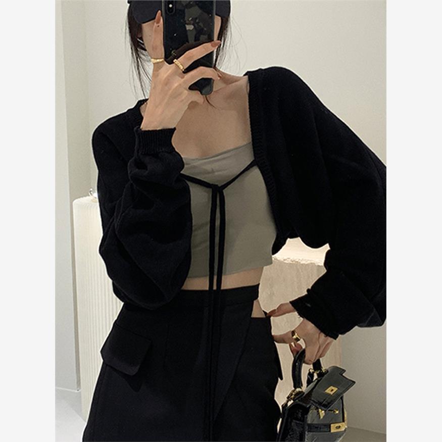 黑色开衫外套女薄款夏天配吊带裙外搭披肩罩衫短款小坎肩防晒上衣
