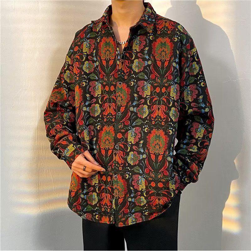 国潮牌嘻哈衬衫男港风街头潮流宽松bf休闲痞帅高级感男装衬衣外套