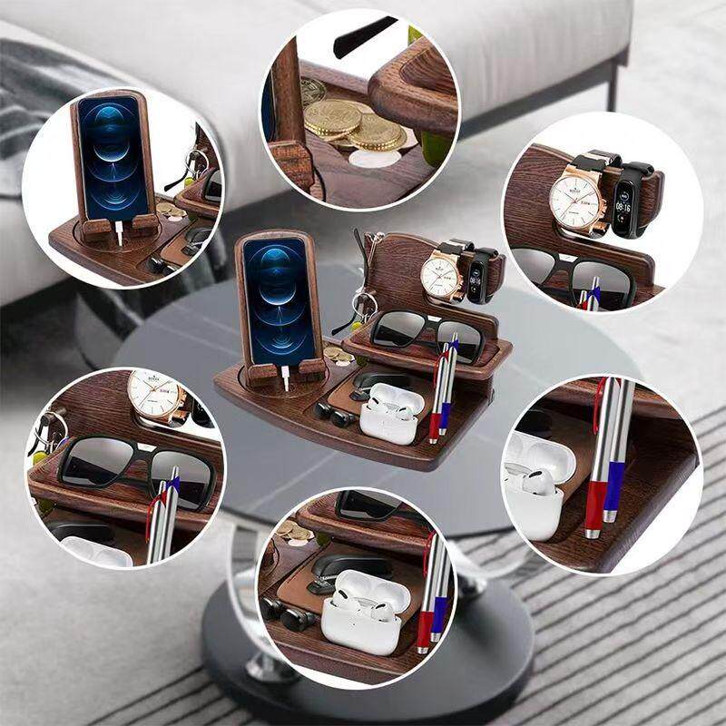 新款创意桌面收纳架,充电一体木制支架,眼睛手表架办公客厅
