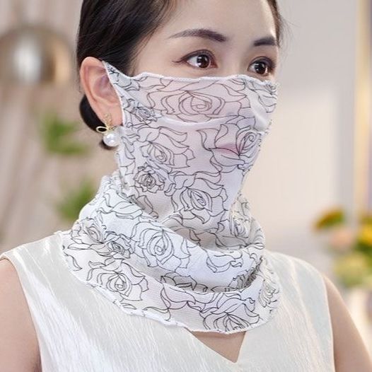 防晒面纱冰丝全脸遮阳丝巾女夏季面罩口罩围脖套护颈围巾春秋薄款