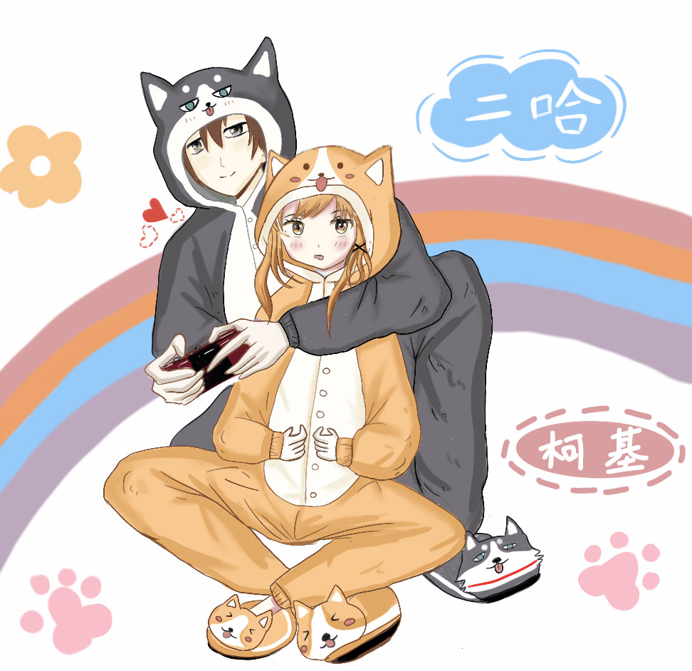 恐龙卡通动物哈士奇连体睡衣女珊瑚绒动漫可爱秋冬加绒男加厚情侣