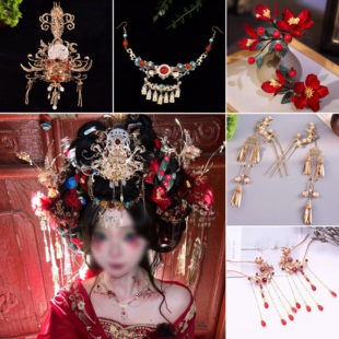 原创汉服仙侠红色奢华古风红圣母发冠流苏簪子百搭发饰爆款配饰品