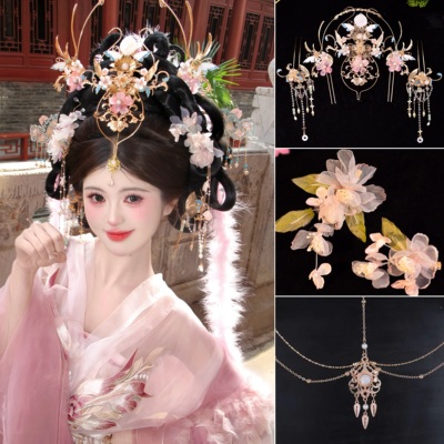 异域风神女粉色飞天发头冠头饰