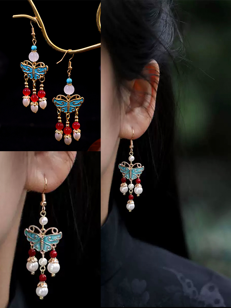 原创设计国风流苏耳饰红色