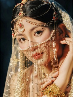 西域公主发箍古风异域风额头链汉服超仙西域舞姬流苏面帘丽江发饰