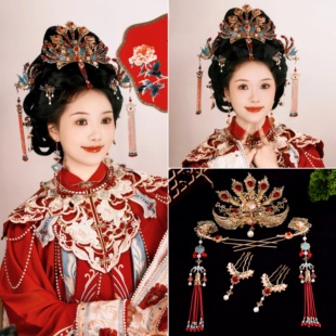 皇禹翔原创明制百搭唐风汉服婚礼发冠宋制婚嫁新娘头饰品凤冠套装