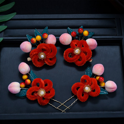 发夹发衩绒花合金古风汉服民族风