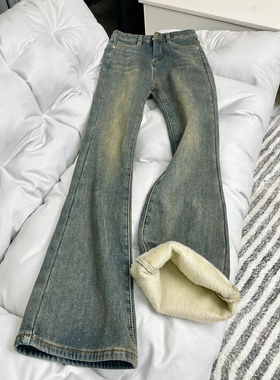 加绒弯刀牛仔裤男秋冬直筒潮牌痞帅cleanfit裤子美式百搭微喇长裤