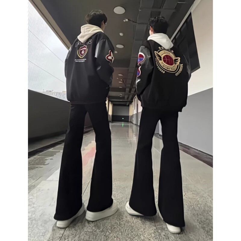 休闲显瘦弯刀裤子男国潮高街黑色潮流长裤夏季新款百搭微喇牛仔裤