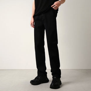 高街美式弯刀黑牛仔裤男款修身裤夏季时尚潮流弹力直筒裤微喇裤子