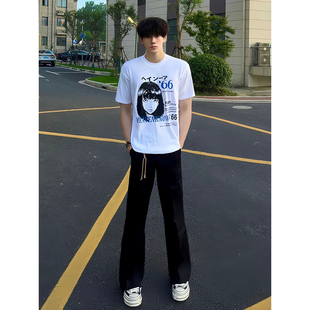 2025柳叶弯刀牛仔裤子潮黑色vibe直筒修身裤子男青年时尚微喇裤子