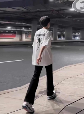 潮男vibe直筒窄版时尚微喇裤子2025cleanfit黑色柳叶弯刀牛仔裤子