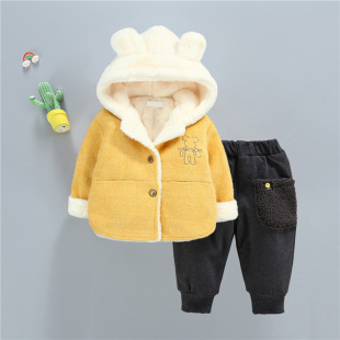 宝宝加厚棉衣套装2024冬装新款婴儿棉袄外套男童加绒水貂绒女童服