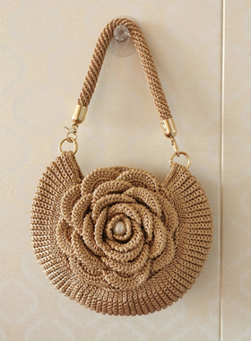 rlk手工编织diy大号牡丹花手拎包丝光棉麻钩材料包送教程自制礼物