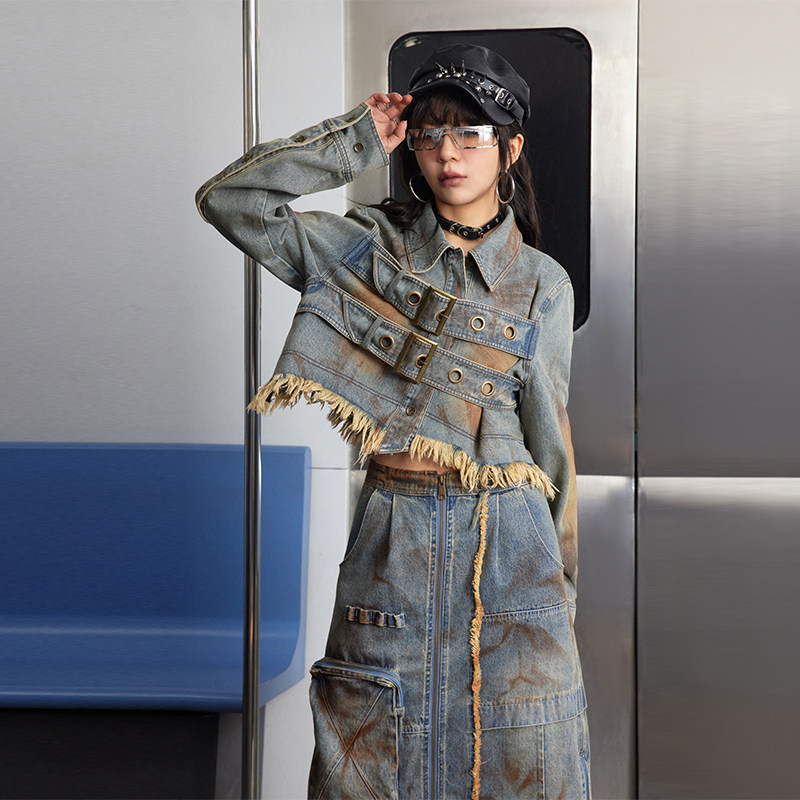 BAK原创设计千禧复古水洗套色牛仔上衣废土女毛绒细节衬衫短外套,女装/女士精品,衬衫,淘宝优惠券,粉丝福利购,淘宝优惠卷