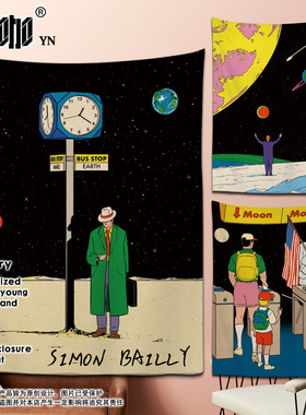 Simon Bailly法国艺术家中古风艺术微喷客厅书房小众装饰画挂布