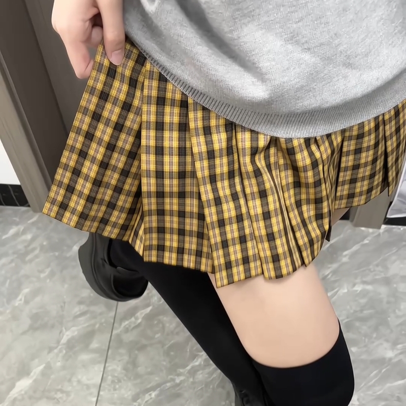 肥猫JK原创【秋日葵】正版显白黄色格裙半身裙A字裙百褶裙校供裙