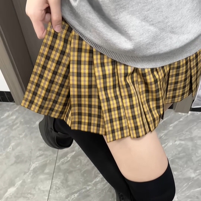 肥猫JK原创【秋日葵】正版显白黄色格裙半身裙A字裙百褶裙校供裙
