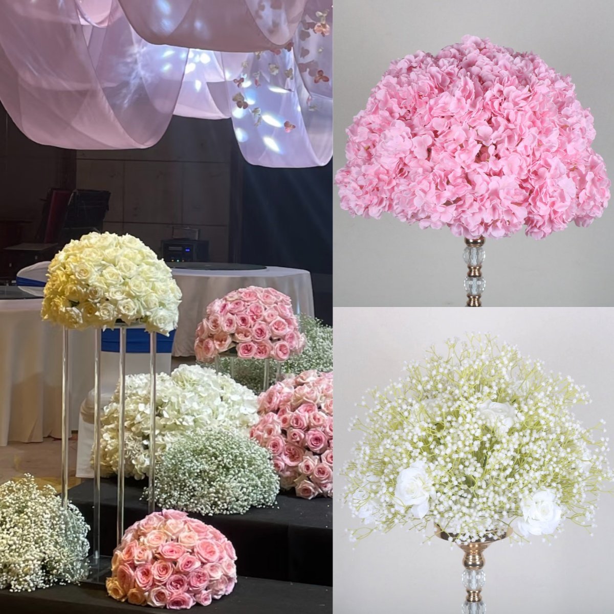 新款婚礼装饰仿真满天星花球婚庆绢花圆形半球玫瑰桌花球绣球花球