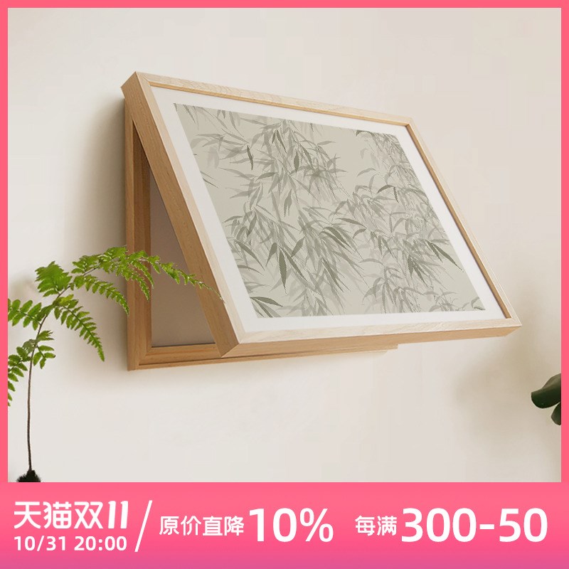 日式原木风电表箱装饰画可翻盖配电箱遮挡画新中式餐厅挂画免打孔图片