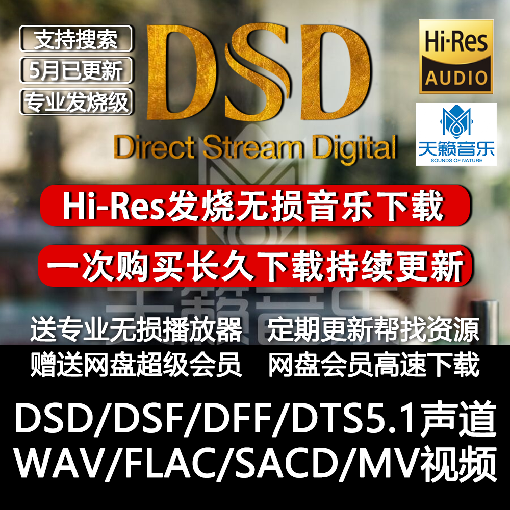 HIRES高解析音乐下载DSD无损品质软音源WAV/DTS5.1声道车载HIFI
