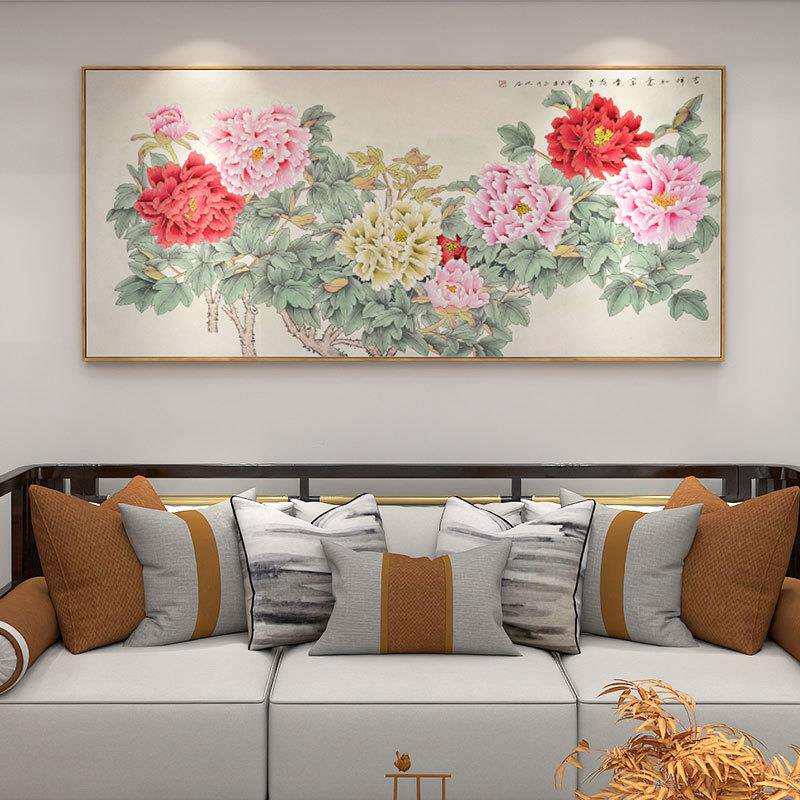 现代新中式客厅装饰画花开富贵牡丹花国画富贵呈祥花鸟带框墙壁画