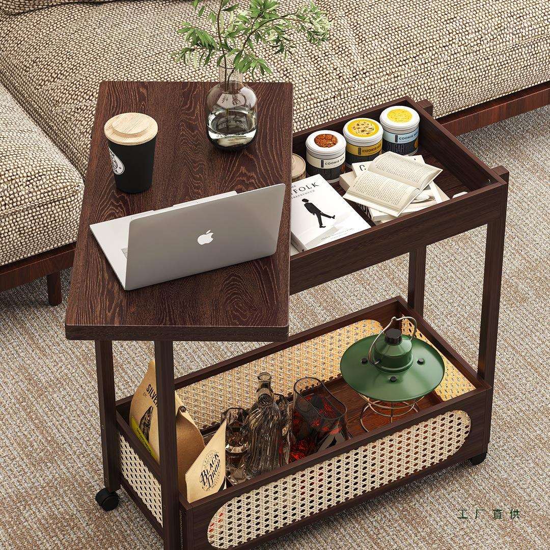 茶几家用客厅小推车中古风小户型可移动折叠茶几沙发边几茶桌方桌
