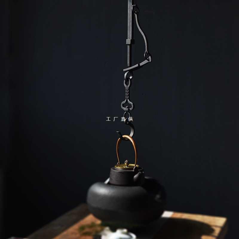 茶室自在钩可伸缩复古铁艺悬吊铁壶挂钩铸铁自锁钩送配件