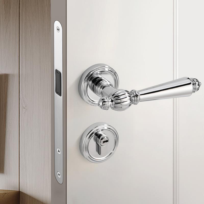 批室内亮银色分体奶油风套装简约美式法式卧室磁吸静音把手木门锁