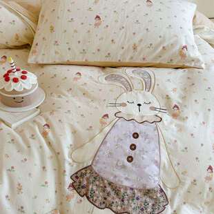 全棉超柔双层纱四件套贴布绣纯棉被套床单儿童卡通四季款床上用品