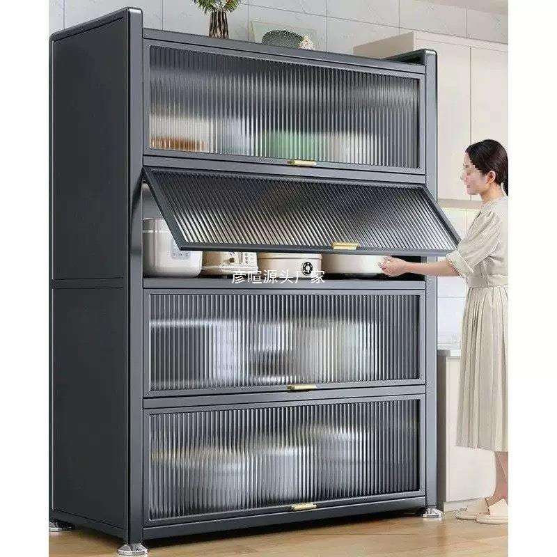 多功能储蓄柜厨房置物架家用翻盖碗柜餐边柜落地多层家用收纳柜子