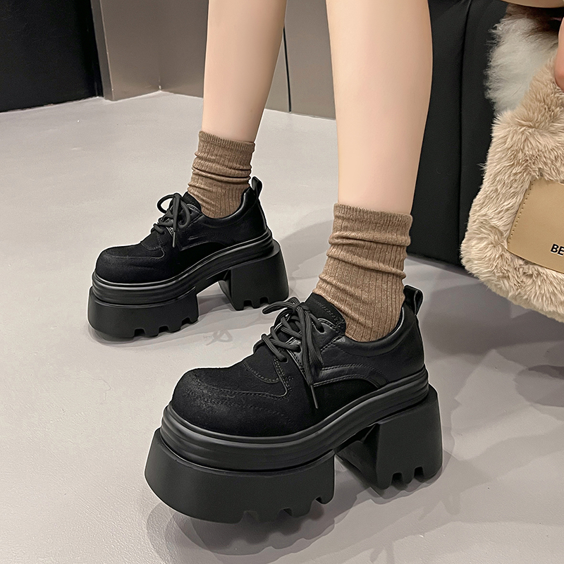 真皮10cm超高跟加绒乐福鞋