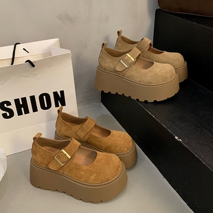 欧货厚底玛丽珍单鞋女春季2025新款浅口配裙子增高7cm松糕勃肯鞋