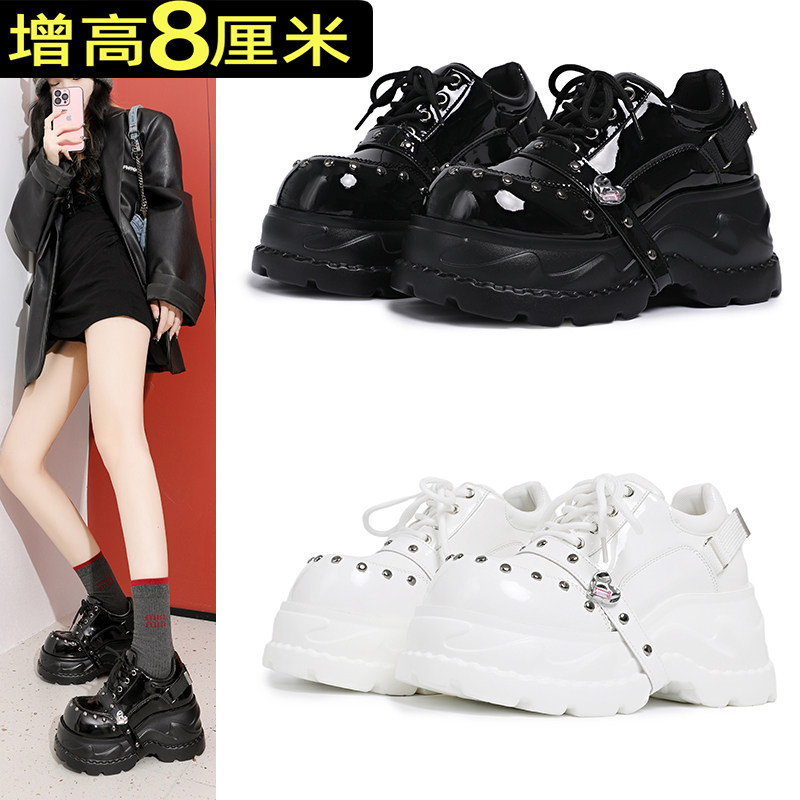 黑曜环星厚底8cm小皮鞋女2026新款小个子增高甜酷单鞋松糕乐福鞋