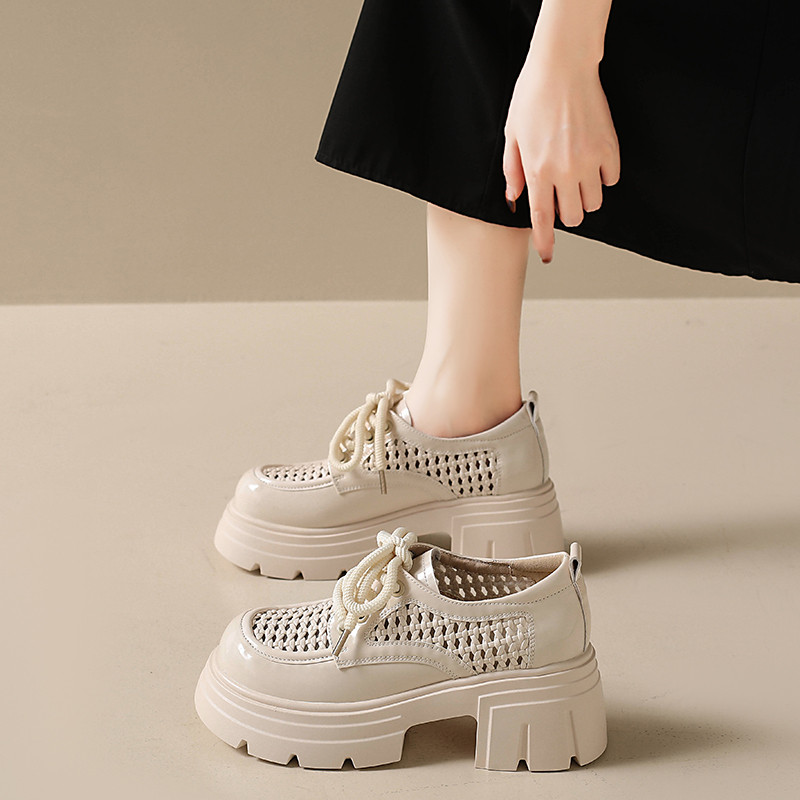 7cm小个子增高厚底乐福鞋女2026夏季新款编织镂空真皮小皮鞋单鞋