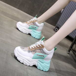 彩色老爹鞋女款夏季2026新款透气网面8cm内增高女鞋厚底运动鞋潮