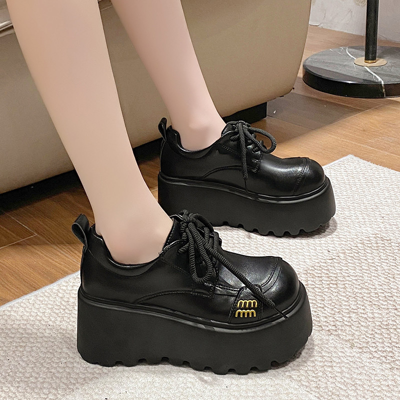 松糕厚底小皮鞋女2026新款春秋百搭单鞋小个子增高8cm真皮乐福鞋